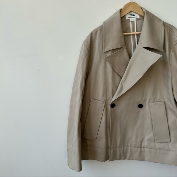 ZARA MAN EDITION SS'24 SHORT BEIGE COTTON TRENCH COAT SIZE L - Picture 7 of 9